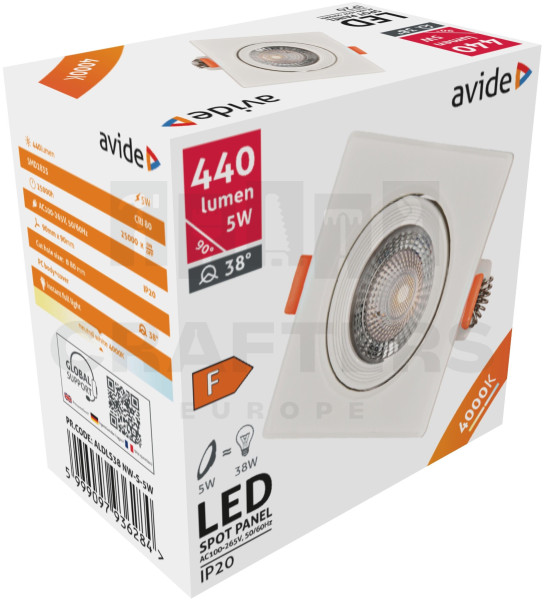 Avide LED Beépíthető Spot 38° Négyzetes 5W NW 4000K