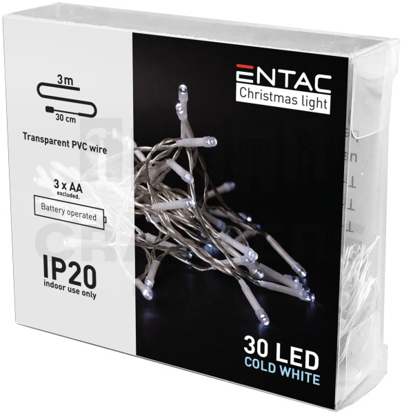 Entac Karácsonyi Beltéri Füzér 30 LED CW 3,3m (3AA nt.)