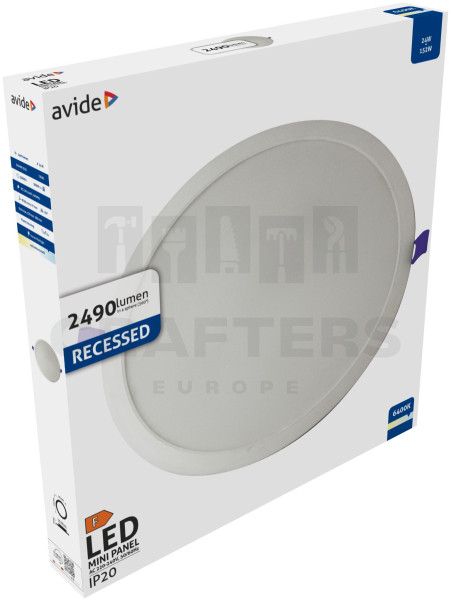 Avide LED Beépíthető Kerek Mennyezeti Lámpa Műanyag 24W CW 6400K