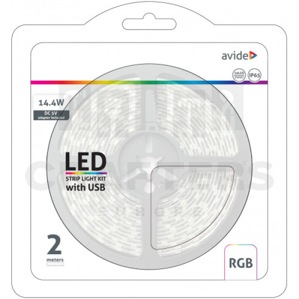 Avide LED Szalag Bliszter 5V 7.2W SMD5050 30LED RGB IP65 2m