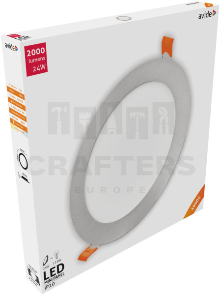 Avide LED Beépíthető Kerek Mennyezeti Lámpa ALU Szatén Nikkel 24W NW 4000K