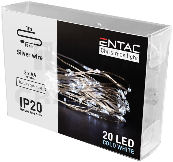 Entac Karácsonyi Beltéri Drótfüzér 20 LED CW 1,1m (2AA nt.)