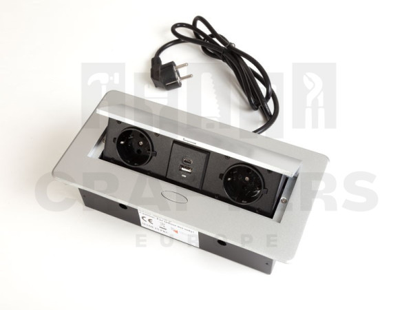 IRODABÚTOR TARTOZÉKOK KONNEKTOR ELOSZTÓ MODULBOX II - 2 DB 230 V-OS DUGALJ + 2 USB ALUMÍNIUM
