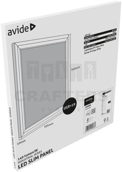 Avide LED Panel 600x600mm 33W WW 3000K 140lm/W UGR+IP44 Industrial Range