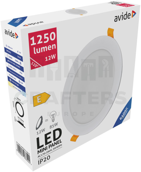 Avide LED Beépíthető Kerek Mennyezeti Lámpa Műanyag 12W CW 6400K
