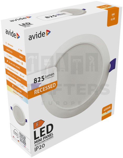 Avide LED Beépíthető Kerek Mennyezeti Lámpa Műanyag 9W NW 4000K