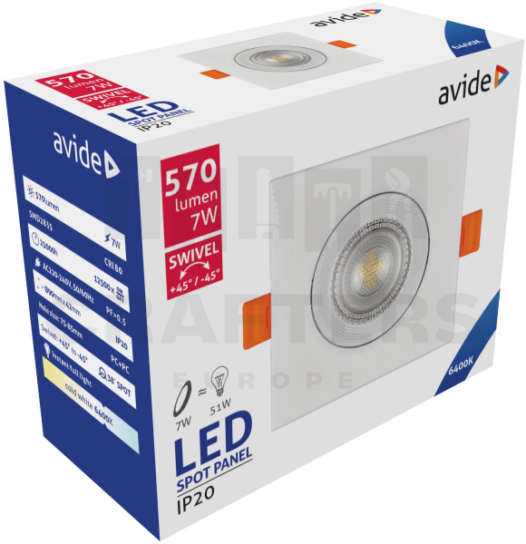 Avide LED Beépíthető Spot 38° Négyzetes 7W CW 6400K