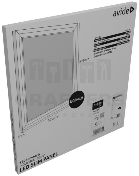 Avide LED Panel 600x600mm 29W CW 6400K 120lm/W UGR+IP44 Industrial Range