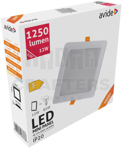 Avide LED Beépíthető Négyzetes Mennyezeti Lámpa Műanyag 12W NW 4000K