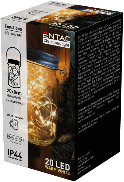 Entac Napelemes IP44 Üveg 20 LED fényfüzérrel WW