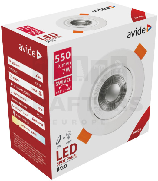 Avide LED Beépíthető Spot 38° Kerek 7W WW 3000K