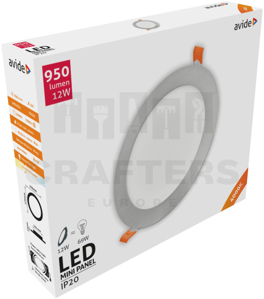 Avide LED Beépíthető Kerek Mennyezeti Lámpa ALU Szatén Nikkel 12W NW 4000K