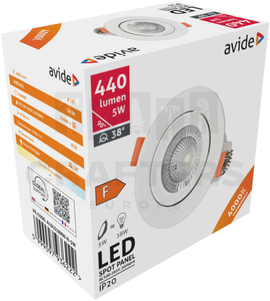 Avide LED Beépíthető Spot 38° Kerek 5W NW 4000K