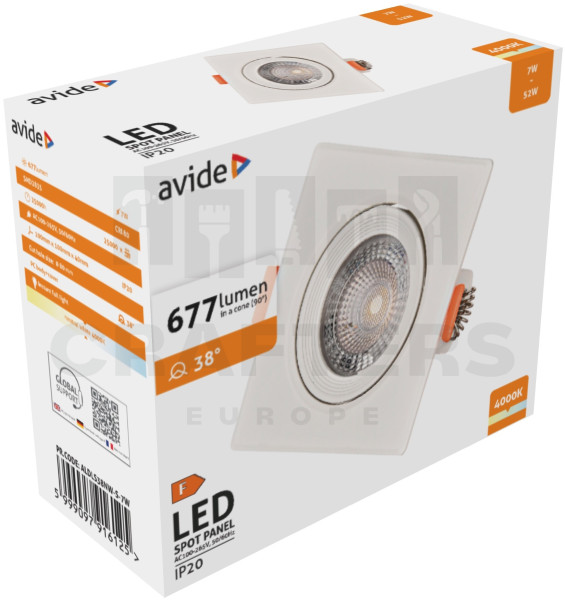 Avide LED Beépíthető Spot 38° Négyzetes 7W NW 4000K