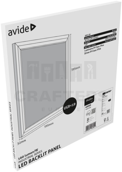 Avide LED Panel 600x600mm 24W WW 3000K 160lm/W Industrial Range Backlit