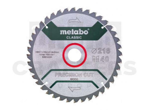 Körfűrésztárcsa HM 216x30 Z40 WZ 5° NEG/B  METABO PRECISION CUT WOOD