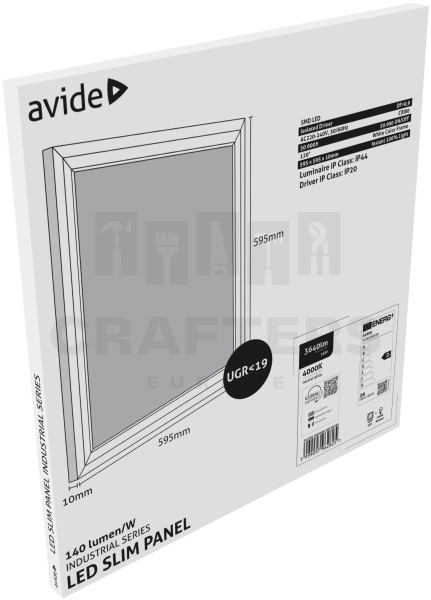 Avide LED Panel 600x600mm 26W NW 4000K 140lm/W UGR+IP44 Industrial Range