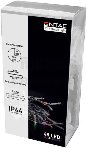 Entac Karácsonyi IP44 Füzér 48 LED Időzítővel Színes 4m (3AA)