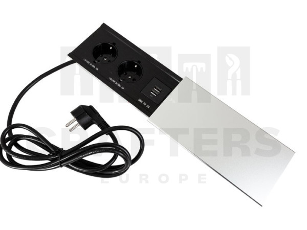 IRODABÚTOR TARTOZÉKOK KONNEKTOR ELOSZTÓ MODULBOX III - 2x230V + 2xUSB (5V/2A) ALUMÍNIUM