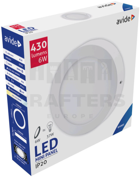 Avide LED Falra Szerelhető Kerek Mennyezeti Lámpa ALU 6W CW 6400K