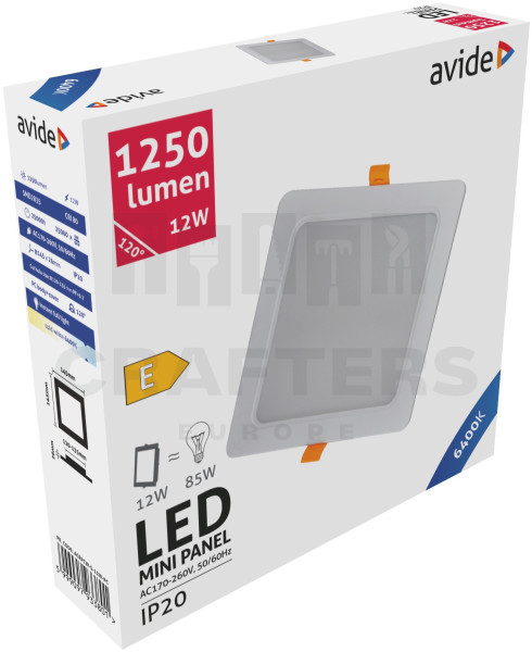 Avide LED Beépíthető Négyzetes Mennyezeti Lámpa Műanyag 12W CW 6400K