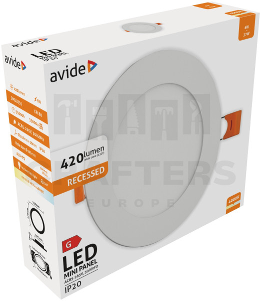 Avide LED Beépíthető Kerek Mennyezeti Lámpa ALU 6W NW 4000K