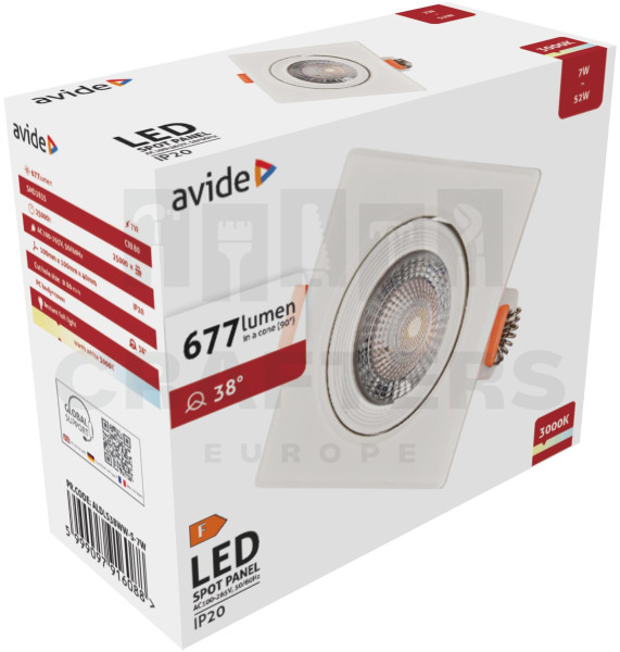 Avide LED Beépíthető Spot 38° Négyzetes 7W WW 3000K